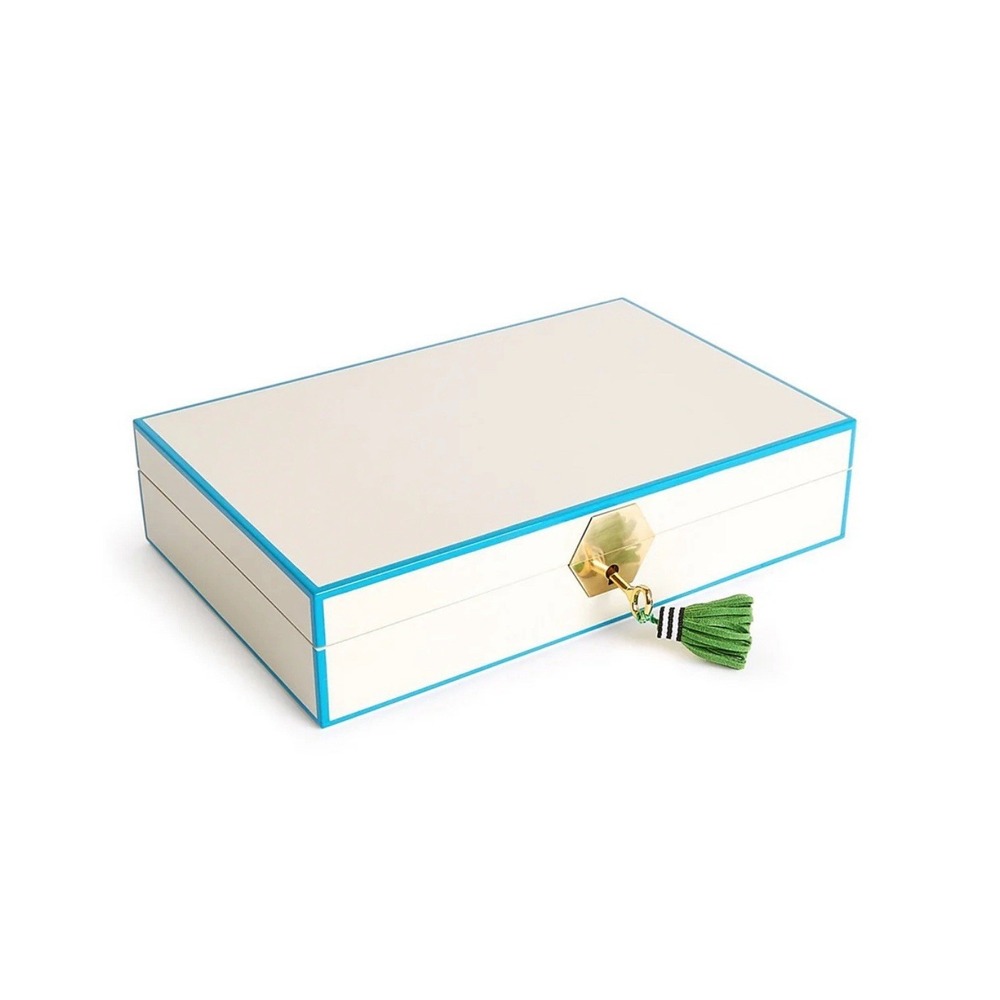 Jonathan Adler Lacquer Jewelry Box Turquoise Green Velvet Discontinued NIB